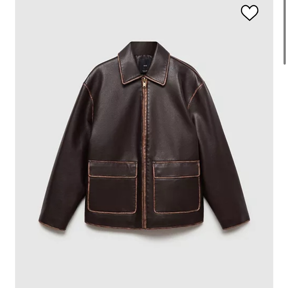 Mango leather effect jacket with contrast stitching